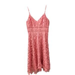 Eliza J Women's Dress Cocktail Party V-Neck Midi Lace Coral Size 8 NWT